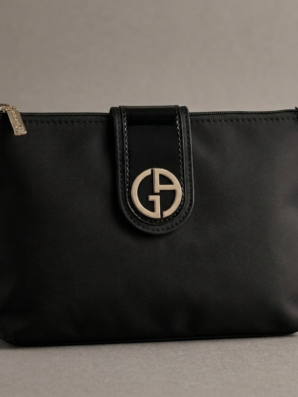 Giorgio Armani Black Nylon Pouch with Gold Logo